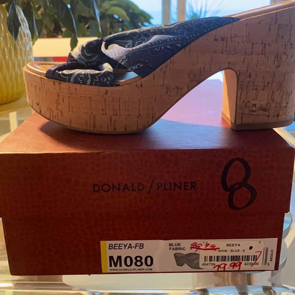 Donald J Pliner. blue fabric wedge.  BNIB $228